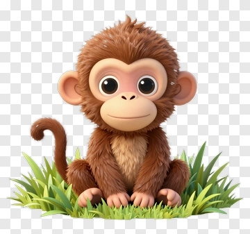 Cartoon Monkey Sitting On Grass PNG