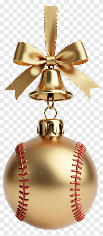 Golden Baseball Ornament With Ribbon PNG