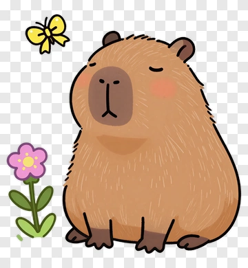 Cartoon Capybara Sitting Next To A Flower PNG