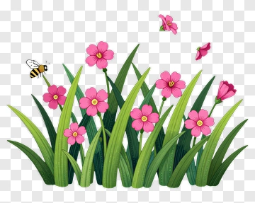Colorful Flower Garden With Bees And Butterflies PNG