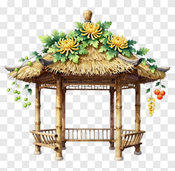 Decorative Garden Gazebo With Flowers And Fruits PNG