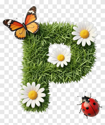 Butterfly And Ladybug On Grass Letter P PNG
