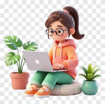 3D Girl Using A Laptop PNG