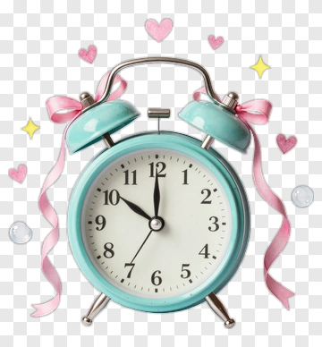 Vintage Alarm Clock With Pink Ribbons And Hearts PNG