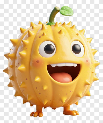 Cartoon Character With Spiky Yellow Fruit Design PNG