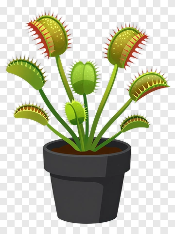 Cartoon Venus Flytrap Plant In A Pot PNG