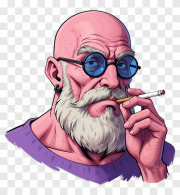 Cartoon Elderly Man Smoking A Cigarette PNG