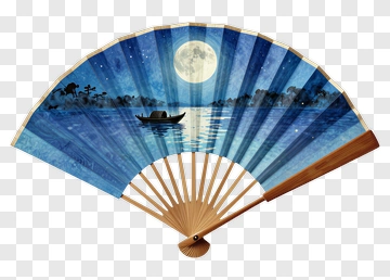 Artistic Fan With Moonlit River Scene PNG