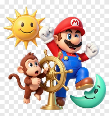 Mario With Monkey At The Helm PNG