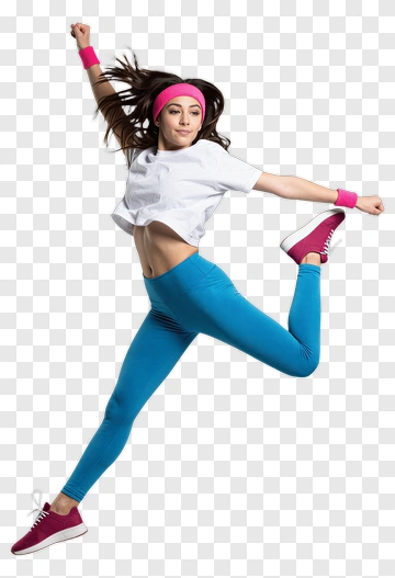 Energetic Dancer In Blue Leggings And Pink Accessories PNG