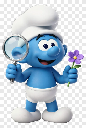 Smurf Holding A Magnifying Glass And Flower PNG