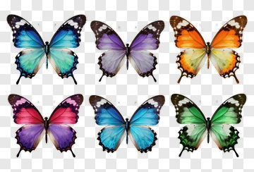 Colorful Butterflies Displayed In Six Variations PNG