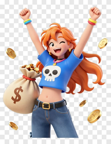 Cartoon Character Celebrating With Money Bag PNG