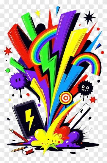 Colorful Explosion Of Shapes And Patterns PNG