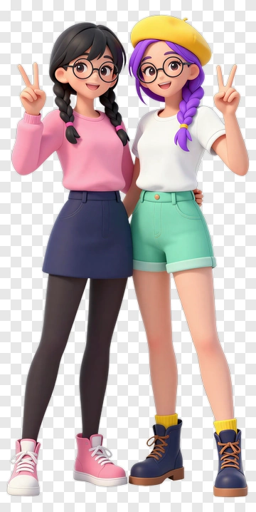 Cartoon Friends Posing Together PNG