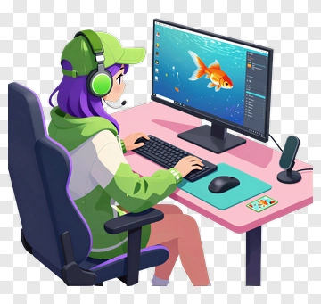 Cartoon Gamer Using A Computer PNG