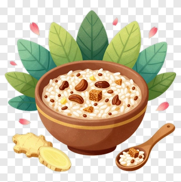 Bowl Of Rice Pudding With Nuts And Ginger PNG