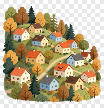 Colorful Village In Autumn PNG