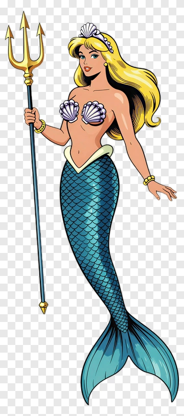 Cartoon Mermaid Holding A Trident PNG