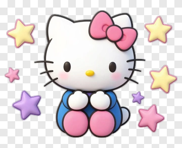 Cartoon Hello Kitty With Colorful Stars PNG