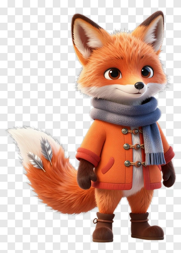 3D Fox Wearing An Orange Coat And Scarf PNG