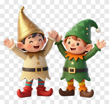 Cartoon Elves Celebrating Together PNG
