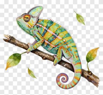 Colorful Chameleon On A Branch PNG