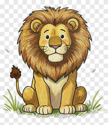 Cartoon Lion Sitting In Grass PNG