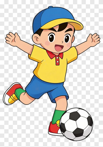 Cartoon Boy Kicking A Soccer Ball PNG