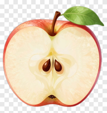 Sliced Red Apple With Leaf PNG