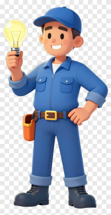 3D Electrician Holding A Light Bulb PNG