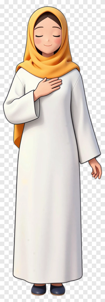 Cartoon Woman In White Dress With Orange Hijab PNG