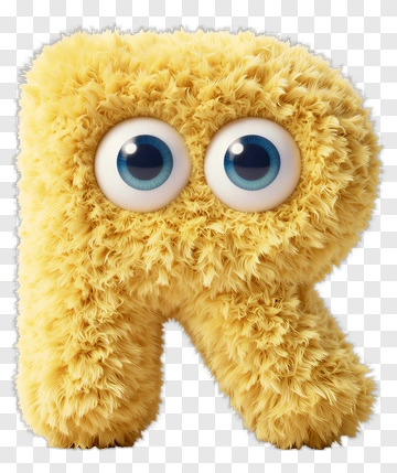 Fuzzy Yellow Letter R With Big Eyes PNG