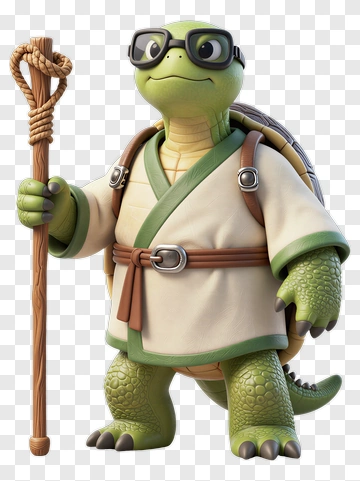 3D Turtle Character Holding A Staff PNG