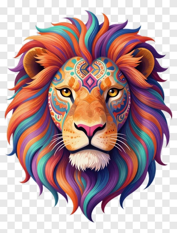 Colorful Lion With Artistic Mane PNG