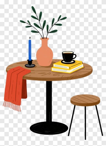 Table With Vase, Candle, And Books PNG