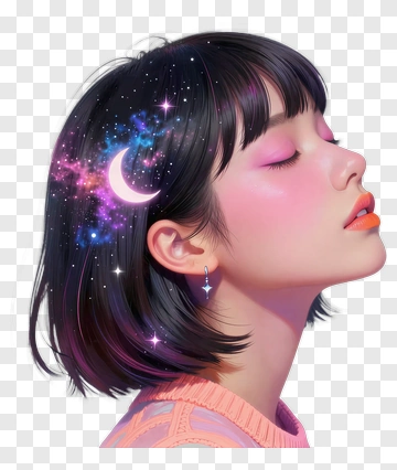 Young Woman With A Cosmic Hair Design PNG