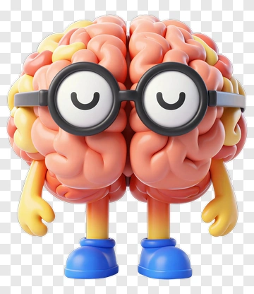 3D Cartoon Brain Character With Glasses PNG