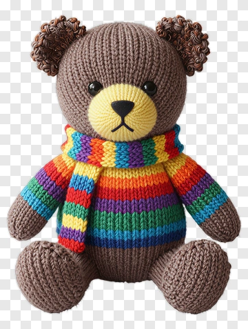 Colorful Knitted Bear With Scarf PNG