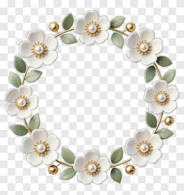 Floral Wreath With White Flowers And Green Leaves PNG