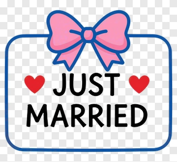 Just Married Sign With Bow And Hearts PNG