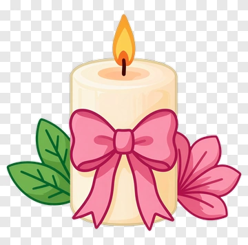 Candle With Pink Bow And Flowers PNG