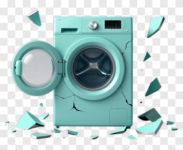 Broken Washing Machine With Shattered Pieces PNG