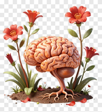 Brain Surrounded By Colorful Flowers PNG
