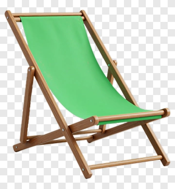 Wooden Deck Chair With Green Fabric PNG