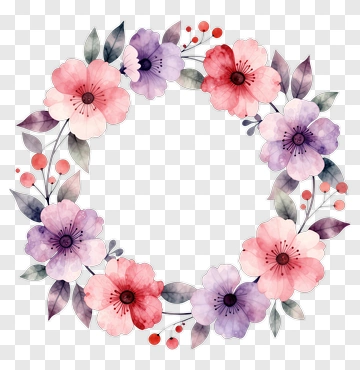 Watercolor Flower Wreath PNG