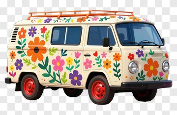 Colorful Vintage Flower Van PNG