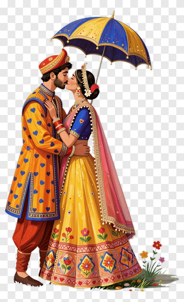 Couple Embracing Under A Colorful Umbrella PNG