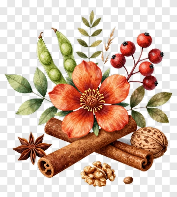 Colorful Floral Arrangement With Spices And Nuts PNG