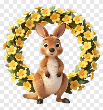 Cartoon Rabbit With A Floral Wreath PNG